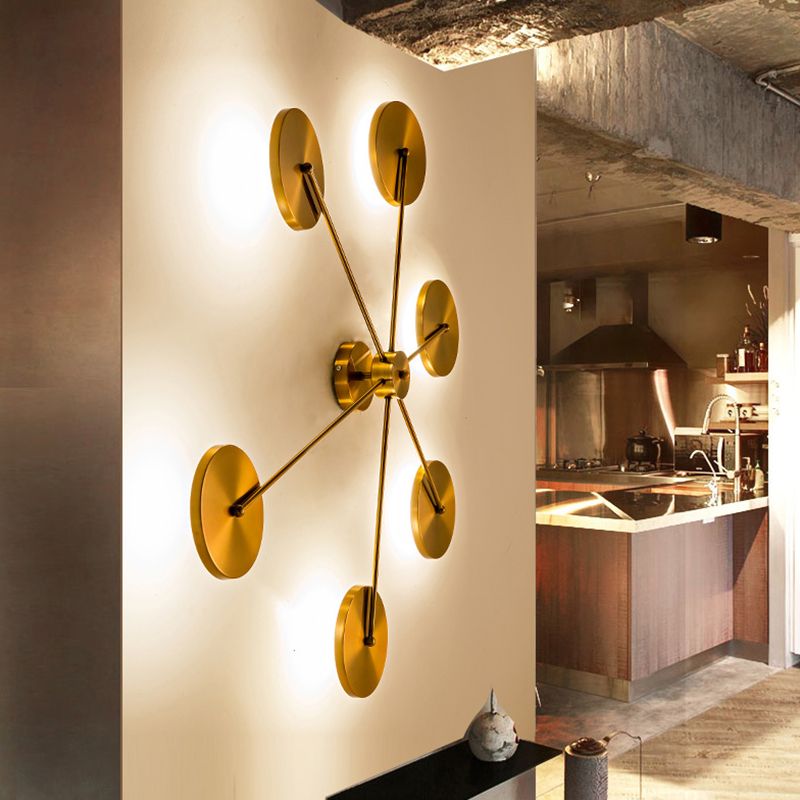 Golden Sputnik Design Wandleuchte Licht moderne LED -Metallwandlampe für Wohnzimmer, warme/weiße Beleuchtung