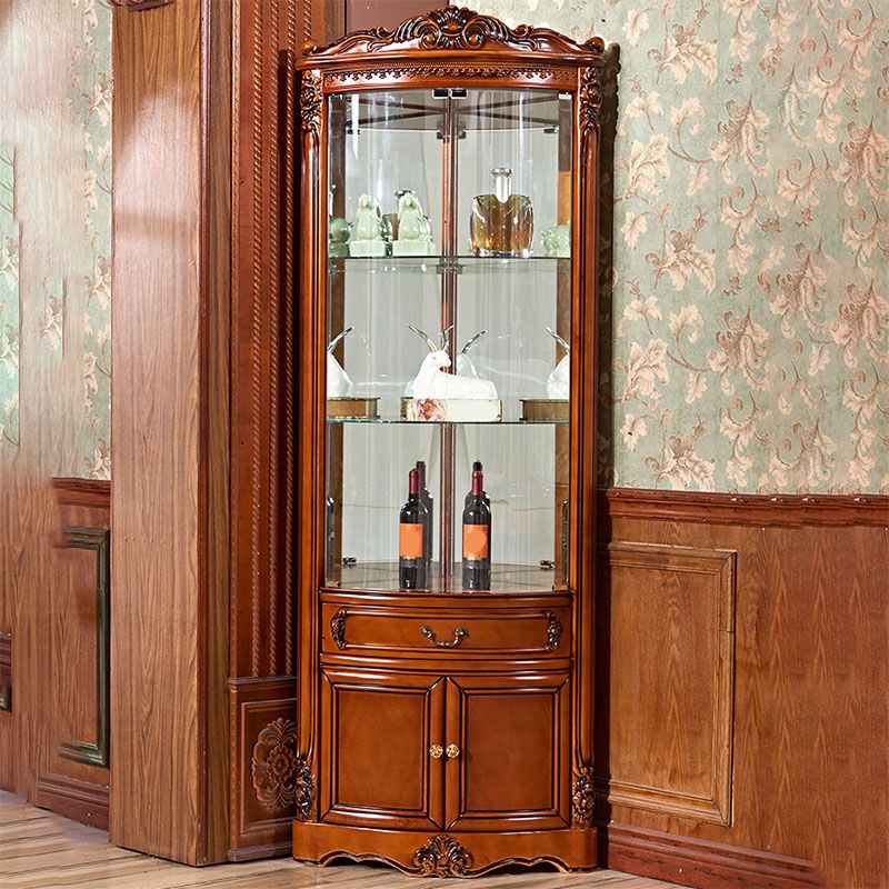 Glass Paned Solid Wood Rustic Knobs Accent Cabinet with Doors