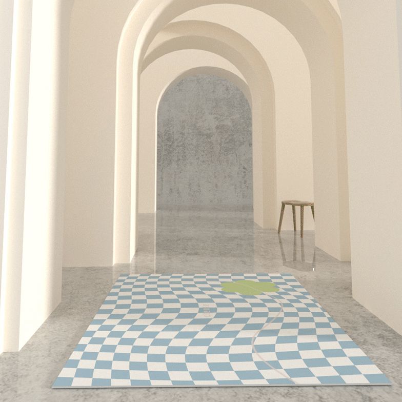 Multicolor Calming Indoor Rug Polyester Gingham Print Rug Easy Care Indoor Rug for Living Room