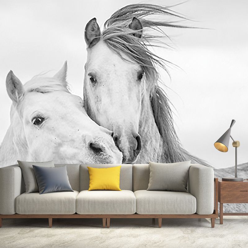 Whole Horse Wall Mural for Gallery Decoration Stain-Resistant Wall Art in Black and White, Made to Measure