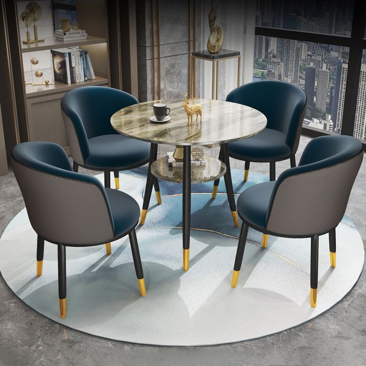Traditional Luxury Dining Table Round Sintered Stone Table with Black Frame