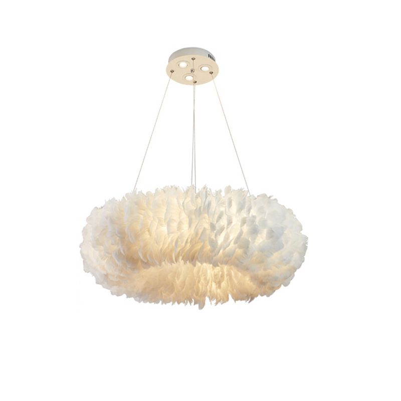 Art Deco Feather Pendant Lighting Modern Nordic Creative Round Hanging Ceiling Light for Bedroom