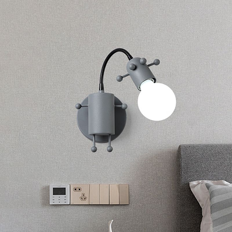 Open Bulb Adjustable Wall Lamp Modernist Metal 1 Head Wall Mount Lighting in Grey/White/Green