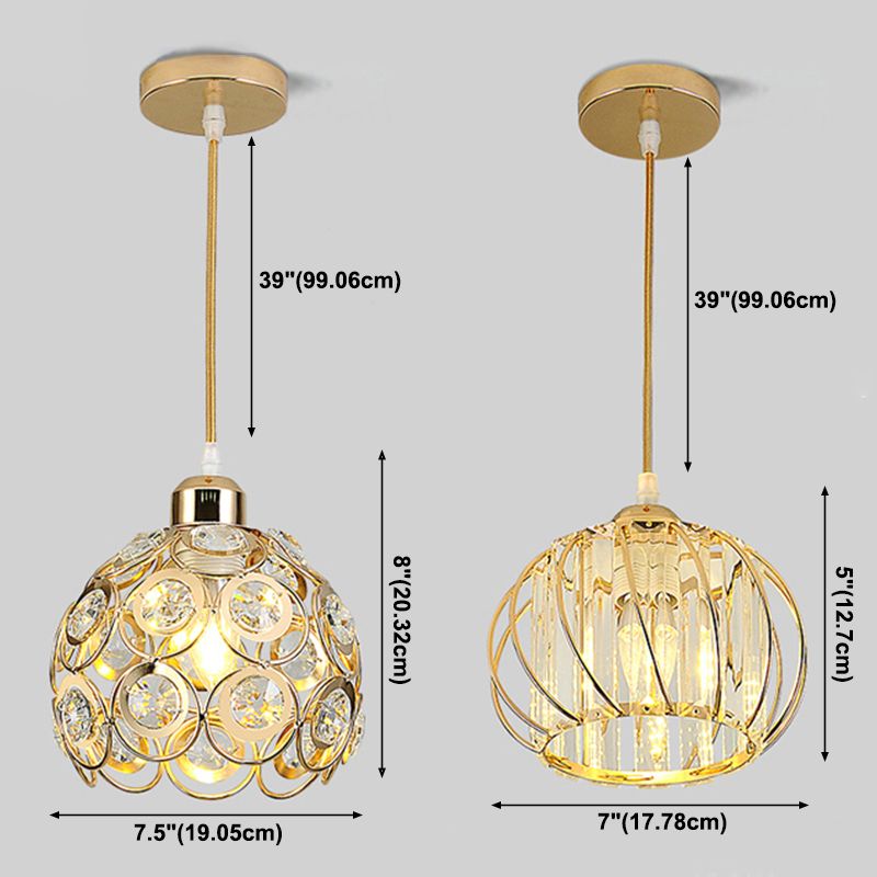 Modern Style Globe Pendant Light Fixture Crystal 1 Bulb Hallway Hanging Lamp