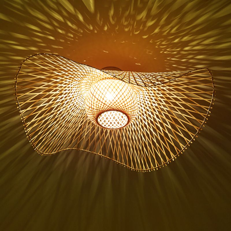 Modern Flush Mount Light Simple Ceiling Lamp with Bamboo Shade for Living Room