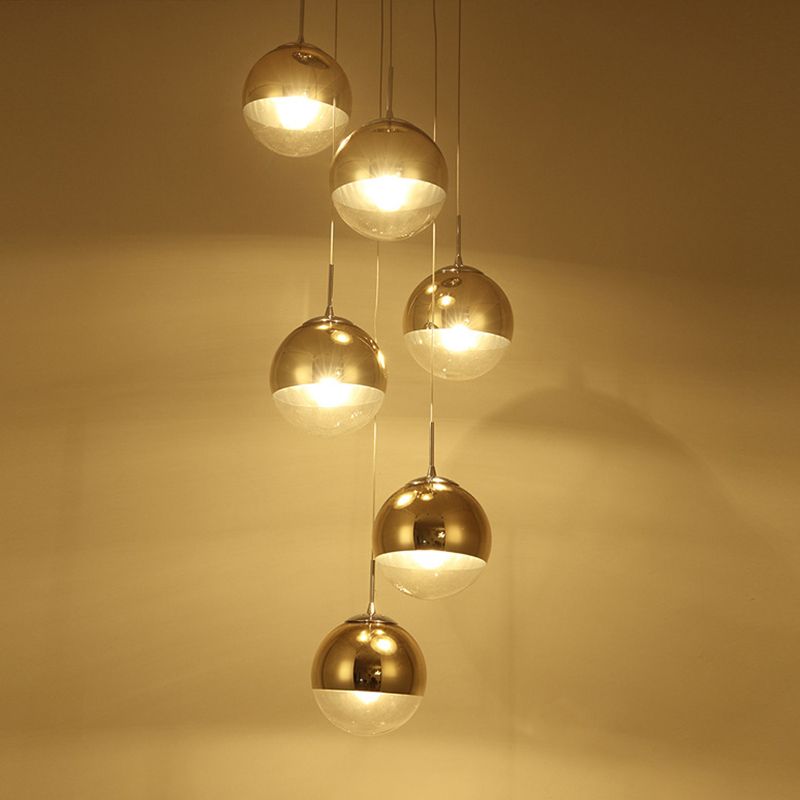 Globe Cluster hanglamp Licht Noordse aluminium trapverlichting met heldere glazen bodem in goud