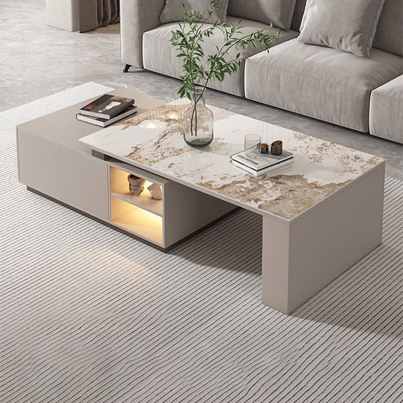 Rectangle Cocktail Table Stone Single Coffee Table with Storage Drawers