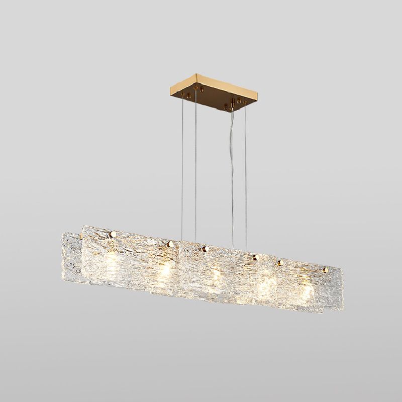 Accesorio de iluminación de isla de vidrio rectangular simplicidad lámpara de araña de isla transparente