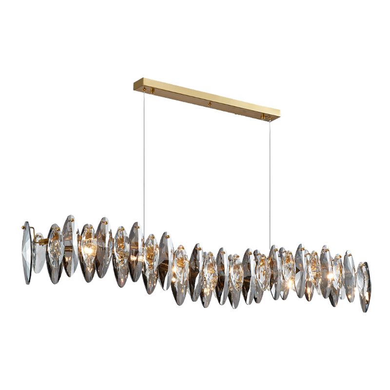 Lampada a sospensione a forma di foglia Postmoderna fumo grigio Glass Restaurant Isola Luce in oro