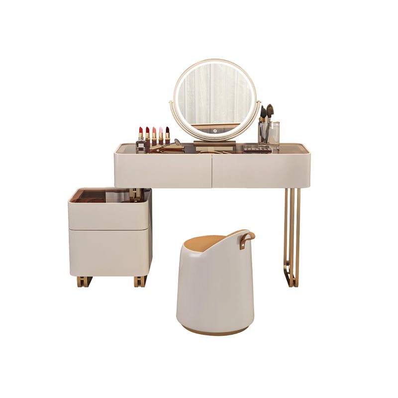 30.7" Height Makeup Table Solid Wood Vanity with Drawers Vanity Stool