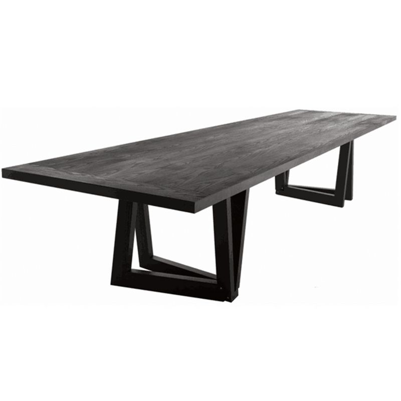 Rectangle Pine Wood Dining Table Industrial Black Table with Double Pedestal