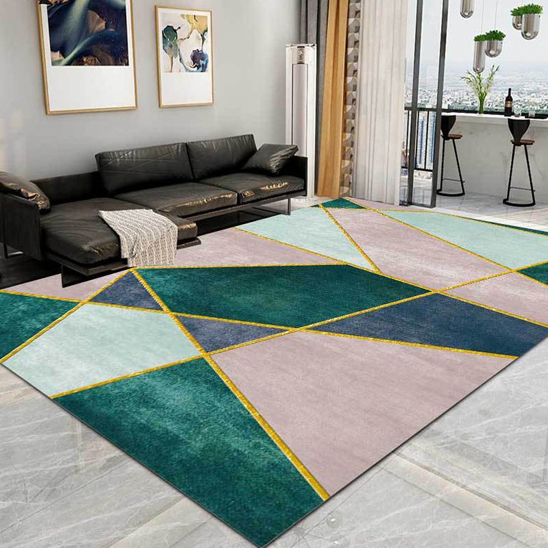 Novelty Colorblock Geometric Pattern Rug Multicolor Polyester Rug Non-Slip Pet Friendly Washable Area Carpet for Living Room