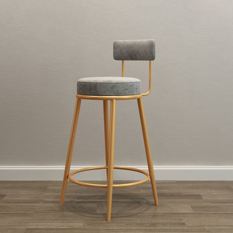 Glam Armless Backrest Counter Stool Iron Living Room Bar Stool with Velvet Cushion