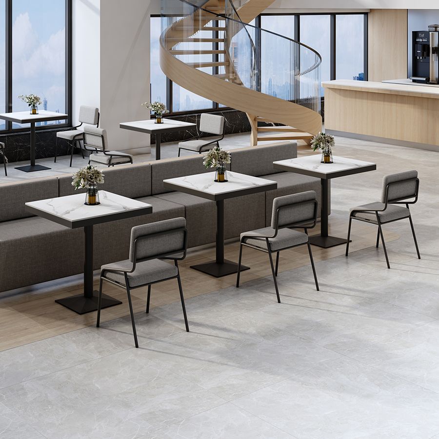 Metal Industrial Square Dining Table Sintered Stone Top Table with Pedestal