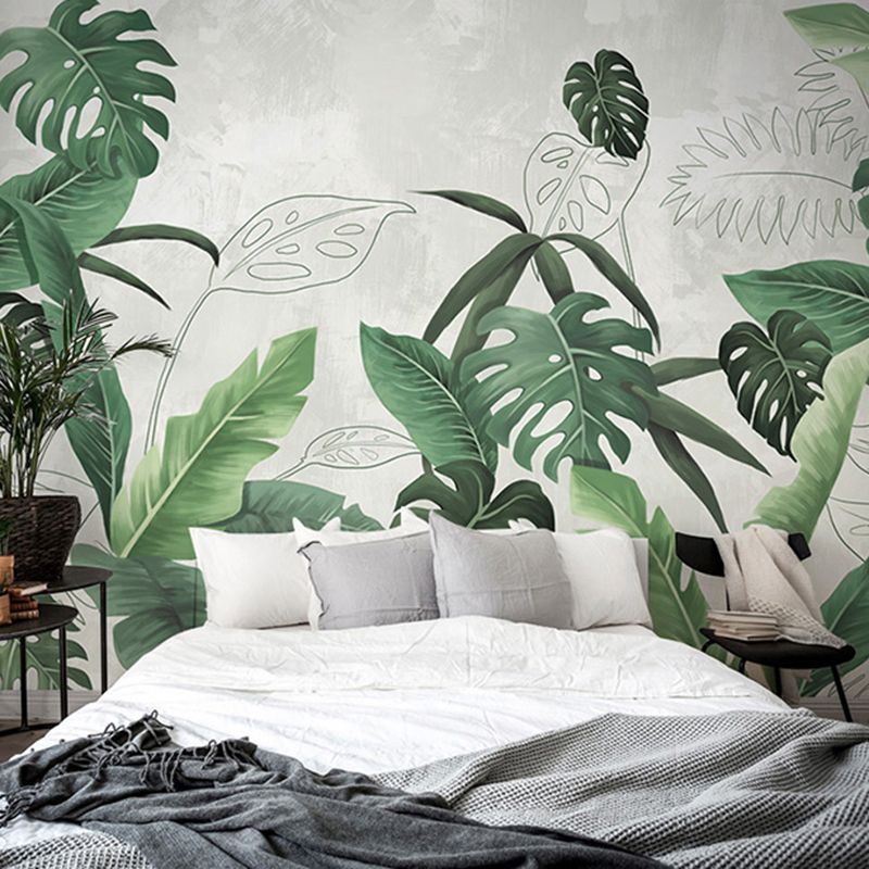 Decorative Tropical Leaf Mural Wallpaper Non-Woven Minimalist Wall Art for Bedroom