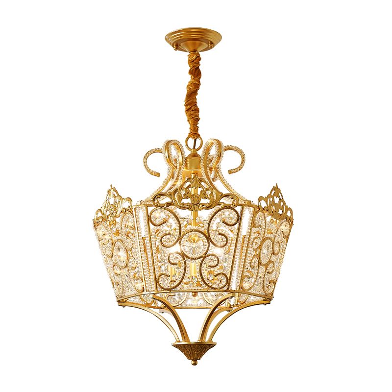 Gold 5 Lights Chandelier Light Fixture Country Crystal Wire Frame Pendant Lamp for Bedroom