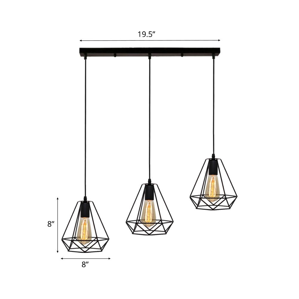 Metal Teardrop Cage Hanging Lighting Vintage Industrial 3 Lights Living Room Pendant Light in Black