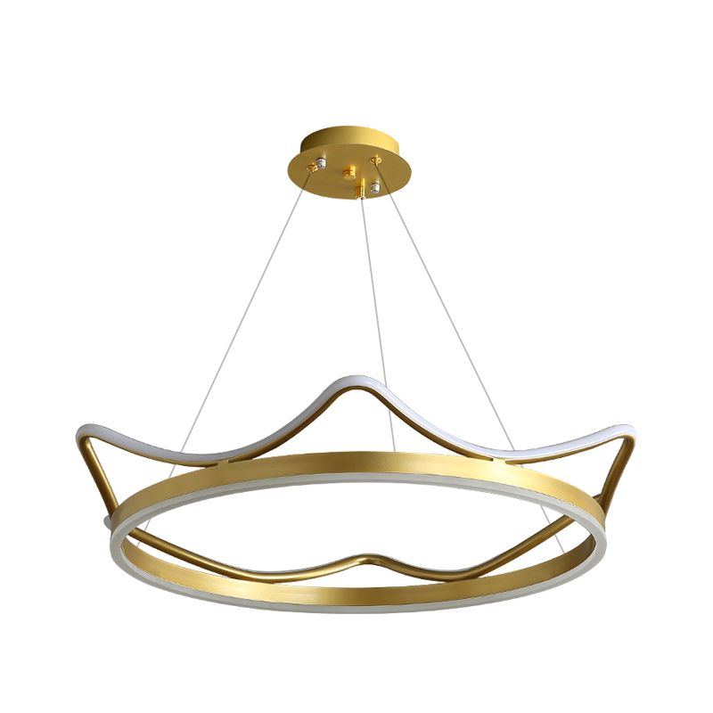 Metallic Crown Form Suspension Licht Nordischer LED -Anhänger Kronleuchter in Pink/Gold für Kinder Schlafzimmer