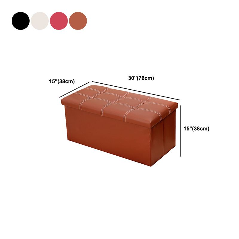 Modern Square Ottoman Foldable Water Resistant Tufted Faux Leather Ottoman with Storage