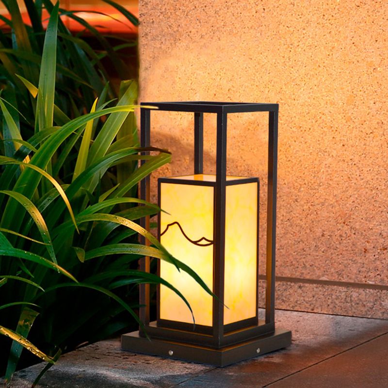 Modern Metal Pillar Lamp Rectangle Shape Outdoor Waterproof Light in Black