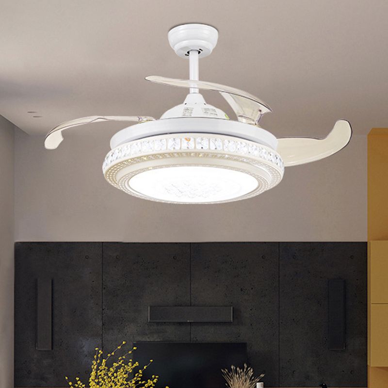 42 "W Wit LED -plafondventilator Verlichting Minimalisme Minimalisme Metaal Circulaire semi -spoelmontage Licht met 4 heldere messen, externe/wandregeling/frequentieconversie