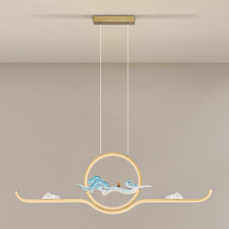 Luz de colgante lineal accesorios de té contemporáneos metal de metal de la isla de 2 luces