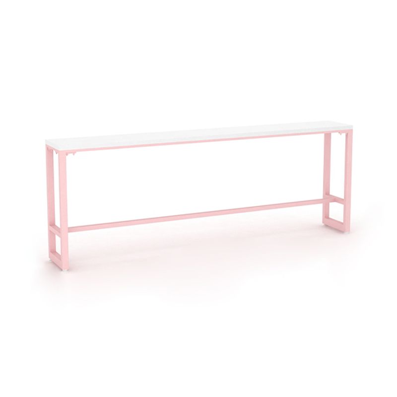 Glam Rectangle Bar Stool Table White Top Pub Table with Pink Base
