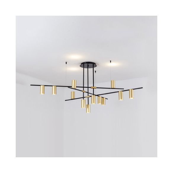 Asymmetrical Cylinder Chandelier Lighting Fixture Modern Metal 3/4/9 Heads Gold Ceiling Lamp for Dining Room in Warm/White