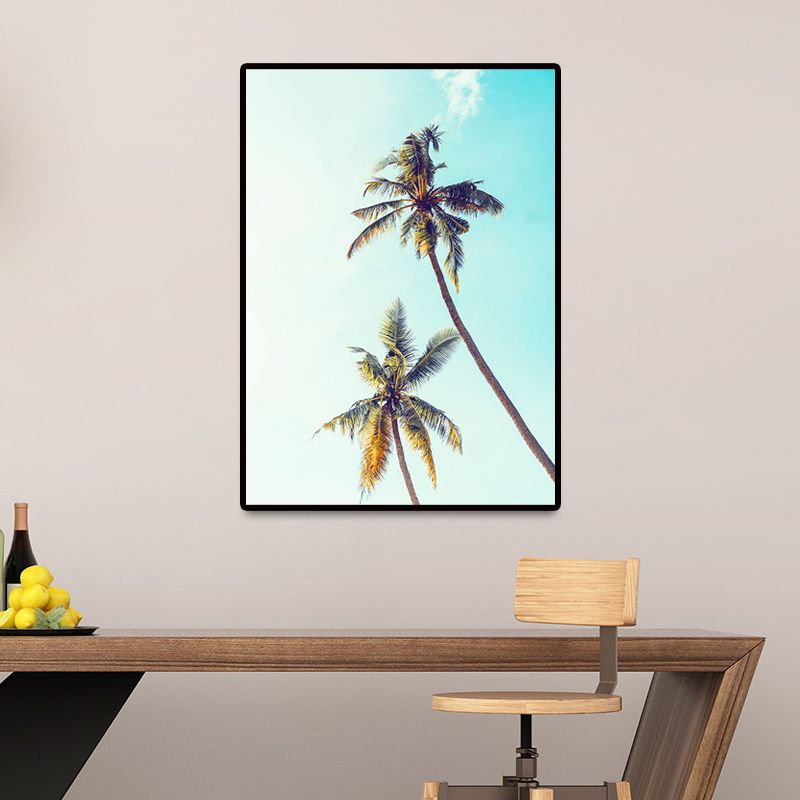 Blue Tropical Canvas Art Coconut Palm Trees and Sky View Wall Decor for Sitting Room