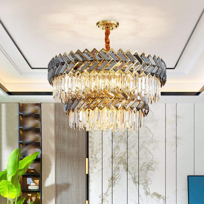 Contemporary Round Pendant Light Fixture Crystal Living Room Chandelier in Gold