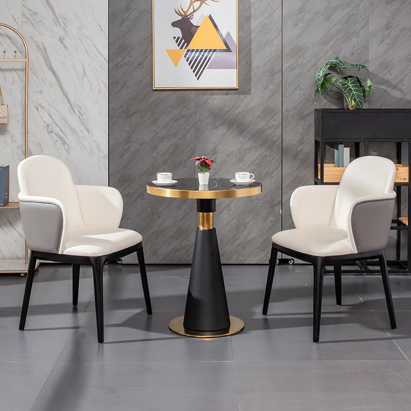 Faux Leather Dining Chairs Industrial Style Arm Chair with Black Leg