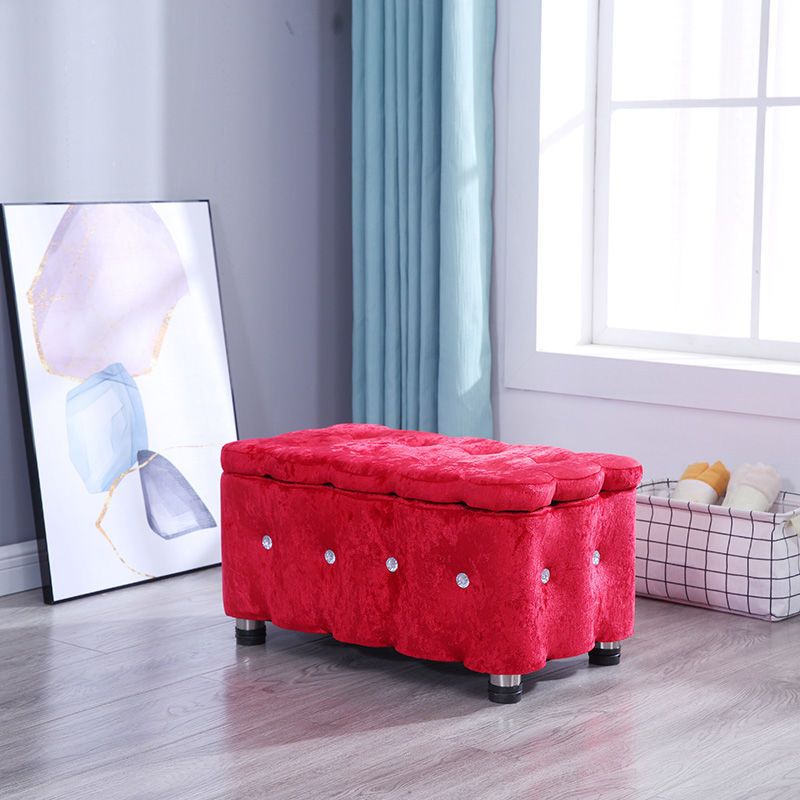 Glam Plain Storage Pouf Plain Velvet Tufted with Storage Rectangle Couch Ottoman