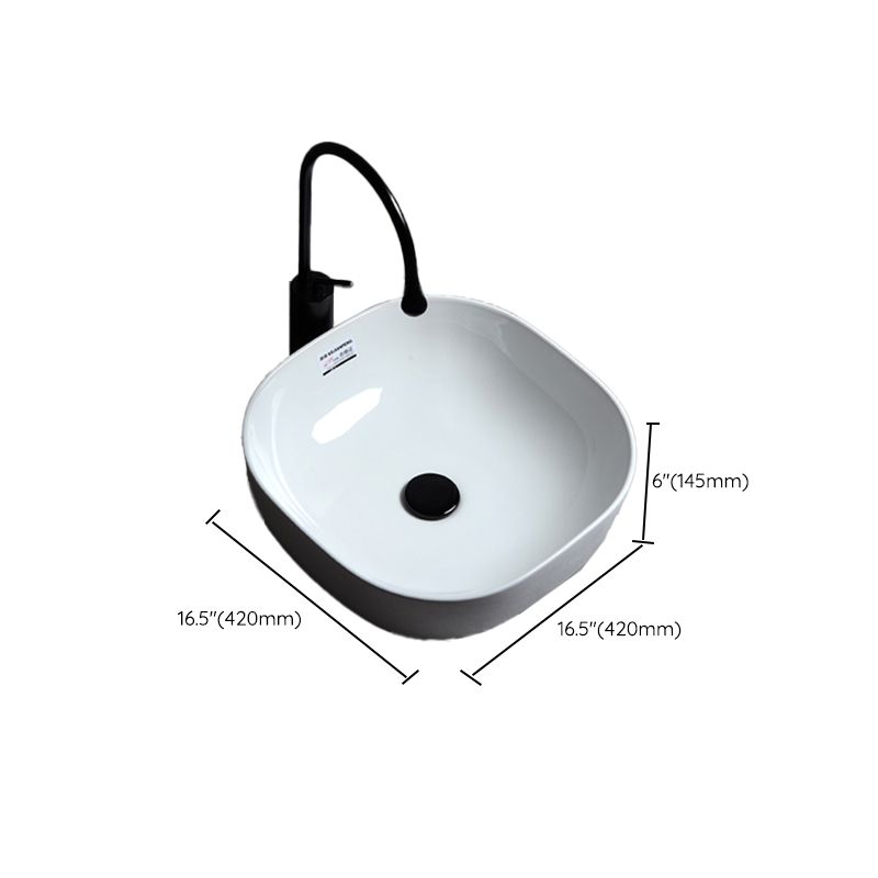 Contemporary Bathroom Sink Single Faucet Hole Solid Color Rectangular Vessel Sink