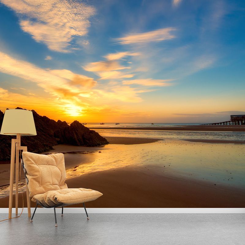 Customized Beautiful Seascape Mural Mildew Resistant Wallpaper for Dining Room