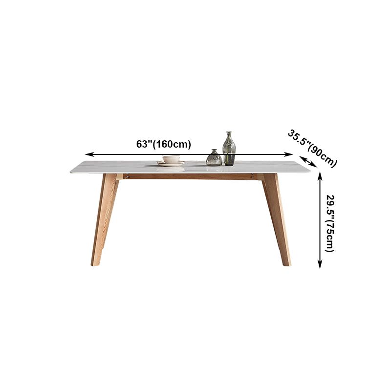 Rectangle Contemporary Dining Room Table White Sintered Stone Table with Ash Solid Wood Base