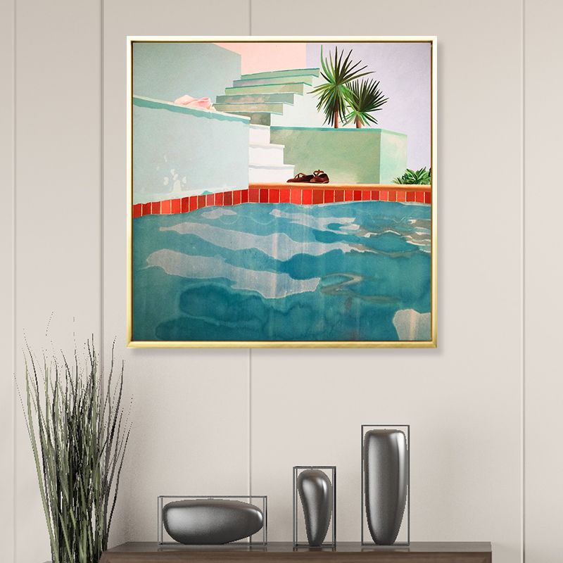 David Hockney Swimming Pool Painting Canvas Textured Green Wall Art Print for Home