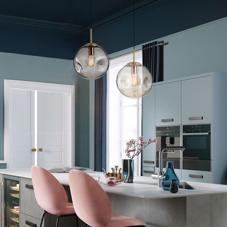 Glass Spherical Ceiling Pendant Light Minimalist Style Pendant Lighting Fixture for Bedroom