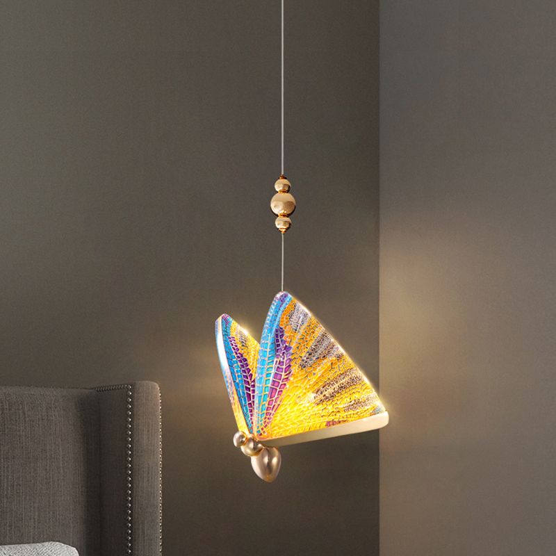 Colorful Butterfly Pendant Light Fixture Art Decor 1-Head Acrylic Hanging Lamp for Bedroom