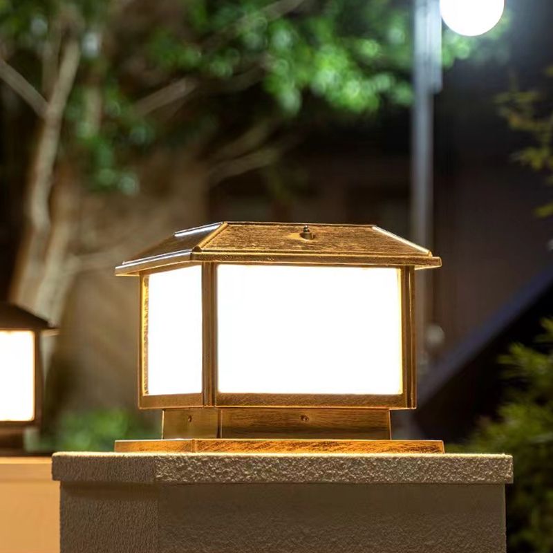 Contemporary Pillar Light Geometric LED Solar Lighting Fixture for Garden