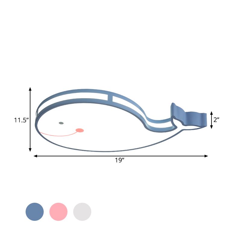 Whale Kids Dorm Ceiling Flush Iron Cartoon LED Flush Mount Light in White/Pink/Blue with Acrylic Diffuser