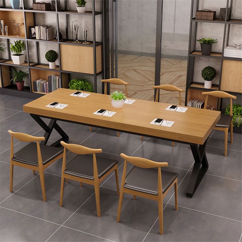 Pine Solid Wood Dining Table Industrial Rectangle Table with Double Pedestal