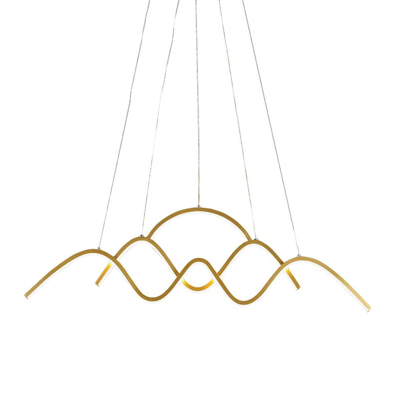 Wave Dining Room Island Light Fixture Metal LED Modernism Hanging Lamp Kit in Gold, White/Warm Light