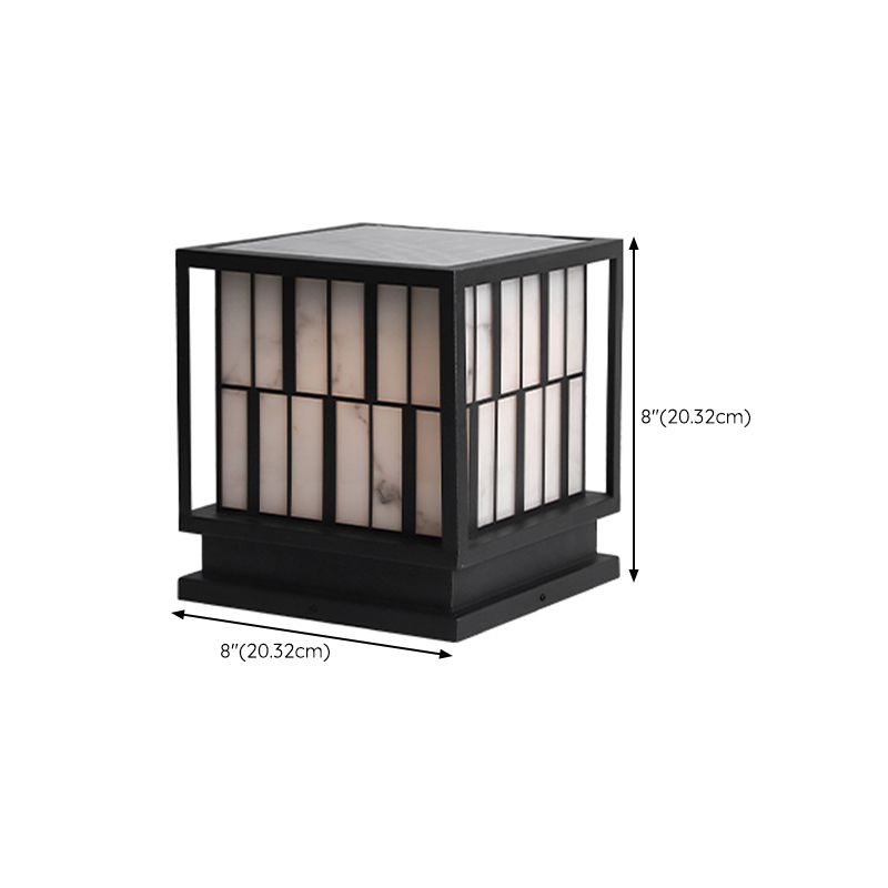 Metal Square Shape Solar Pillar Lamp Modern 1 Light Outdoor Lights in Black