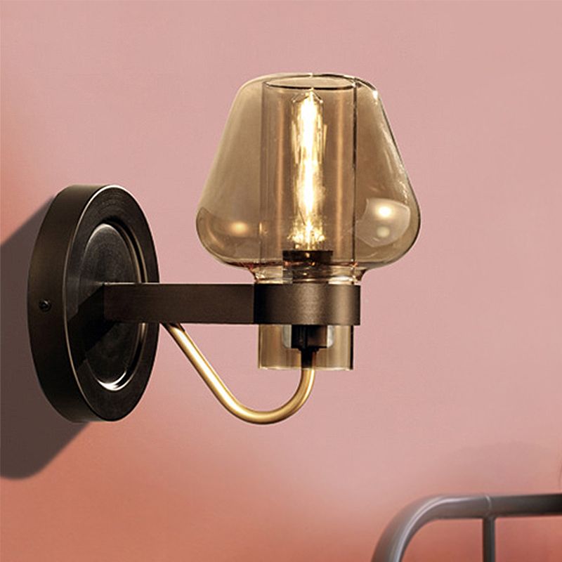 1 Fun a parete in vetro ambra chiaro moderno moderno illuminazione per la camera da letto dei funghi neri