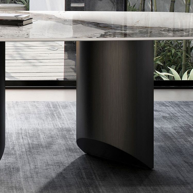 Metal Traditional Luxury Rectangle Table Sintered Stone Top Indoor Table for Kitchen
