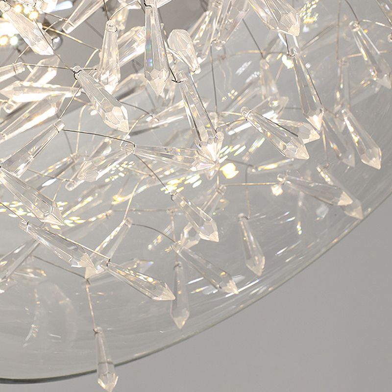 Curved Drum Flush Mount Modernism Crystal Amber/White LED Ceiling Mount Light Fixture in Warm/White/3 Color Light, 16"/19.5" Wide