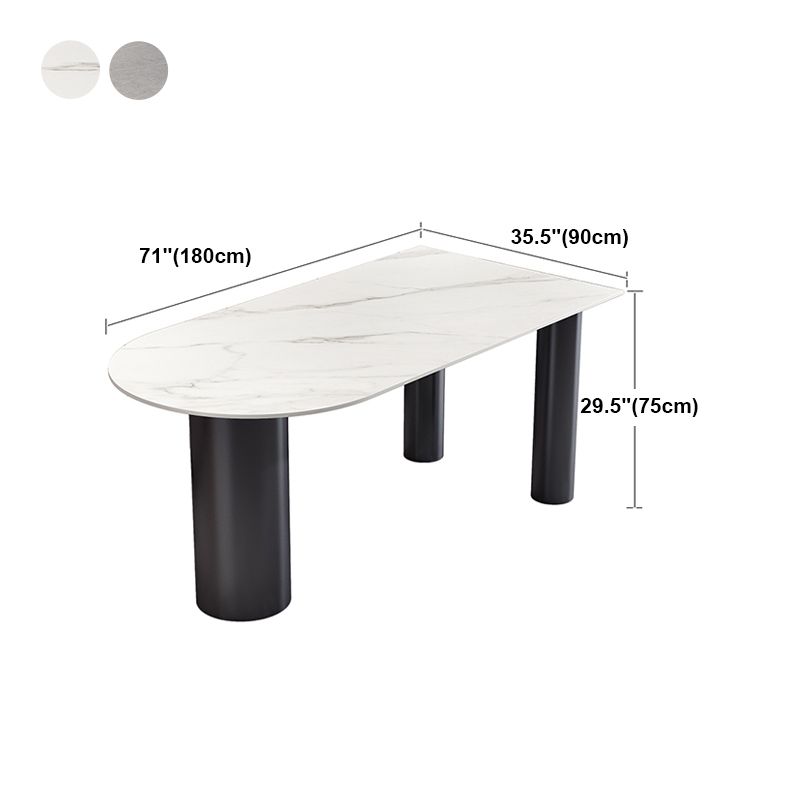 Modern 3 Legs Dining Table Stone Top and Metal Base in Black Dining Table