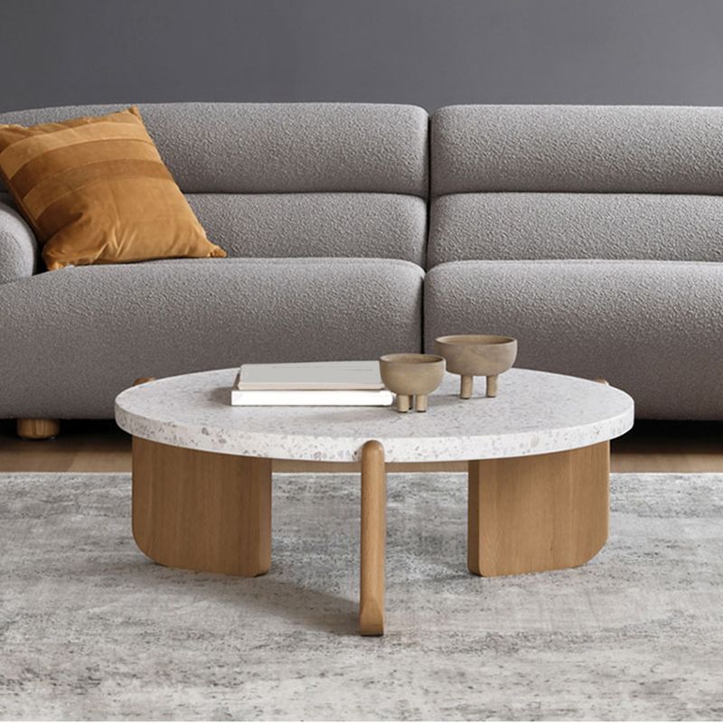 Single 3 Legs Coffee Table Wooden Modern Beige/Brown/Black Cocktail Table