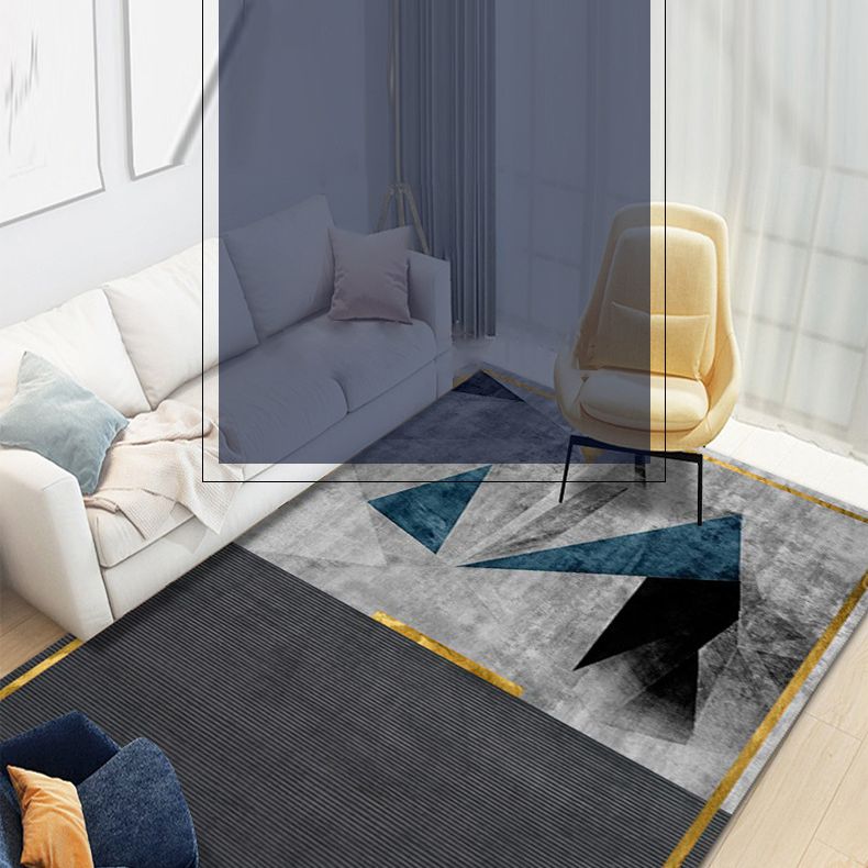 Fancy Blue Geometric Area Rug Polyester Modern Carpet Stain Resistant Rug for Home Decor