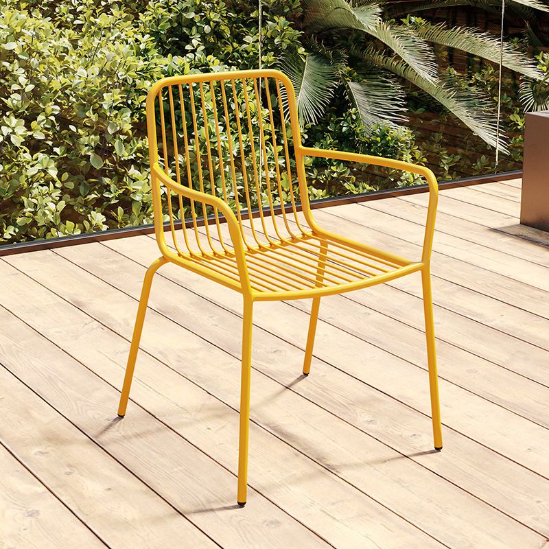 Outdoor Patio Arm Chair Metal Industrial Chairs with Slat Back
